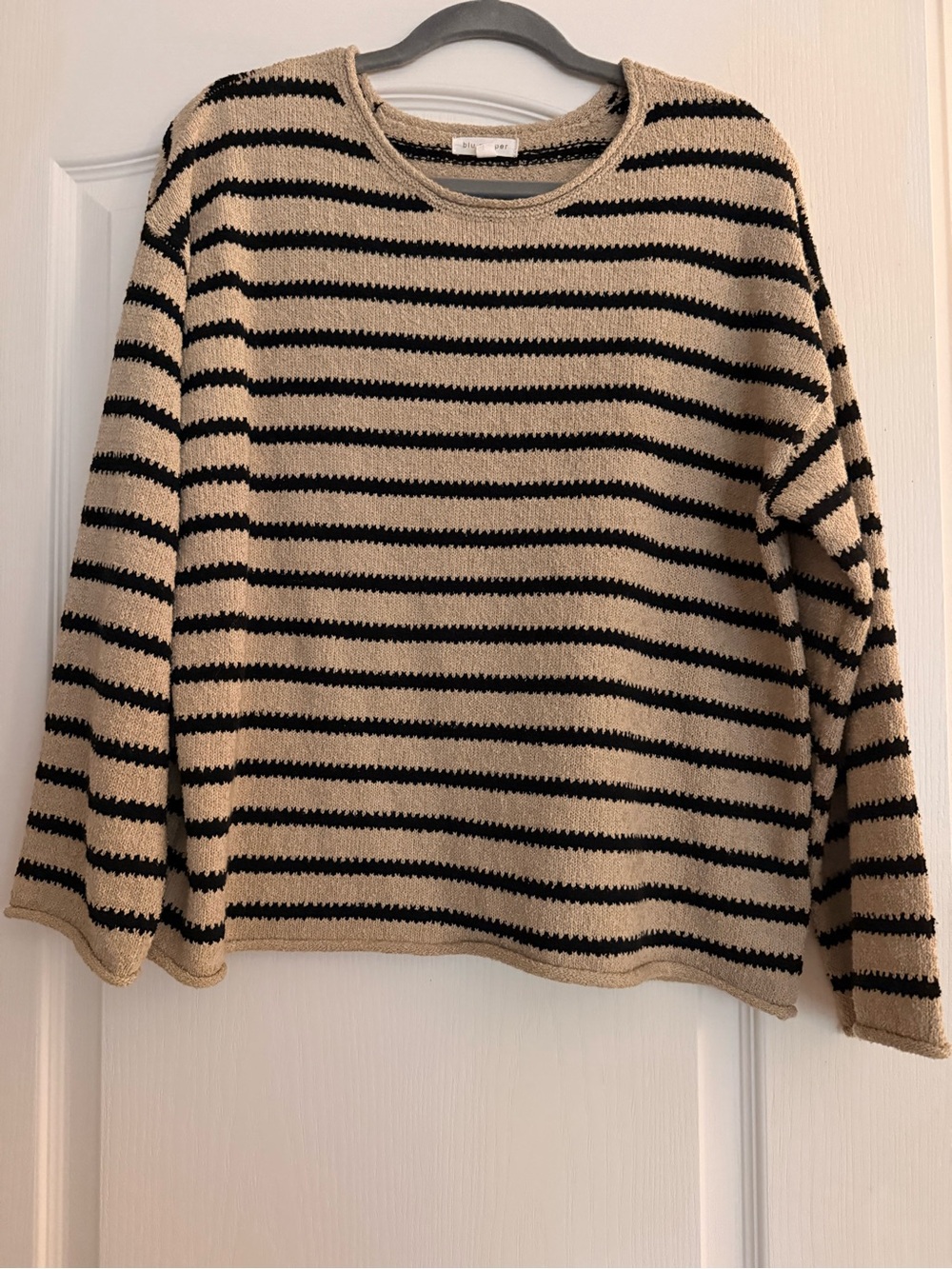 Blu Pepper Beige and Black Striped Crewneck Sweater
